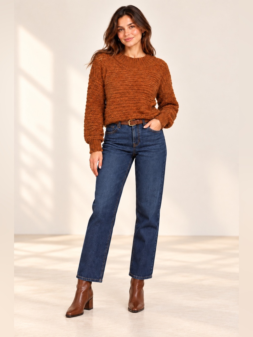 Universal Thread Rust Open Knit Cropped Sweater Boho Fall Size L